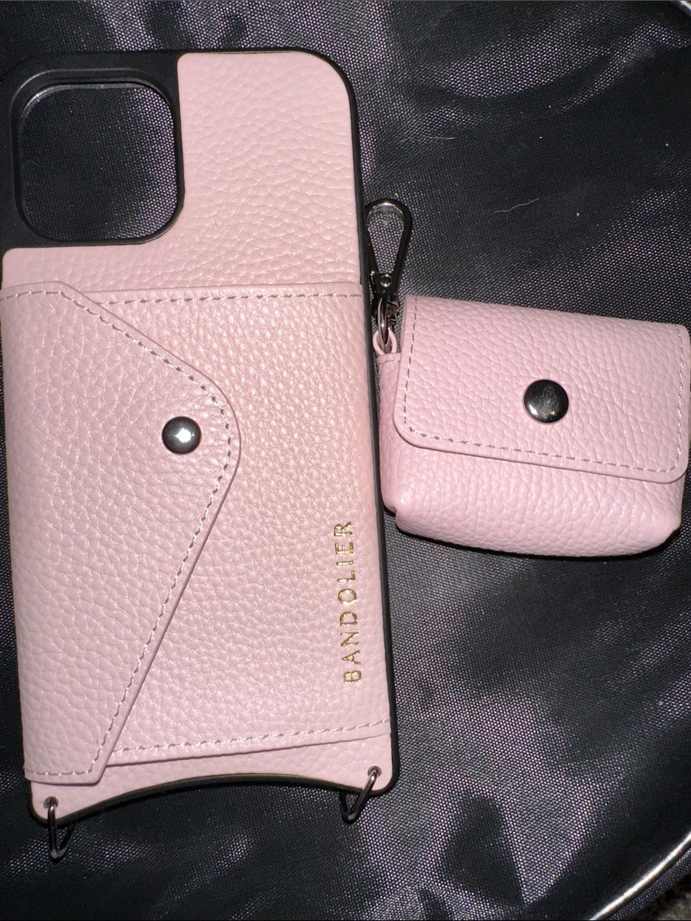 IPhone Pro Max 12 Bandolier Blush Pink Leather Phone Case w/Avery Ear Pod Case - Picture 3 of 3